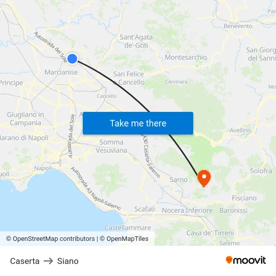 Caserta to Siano map