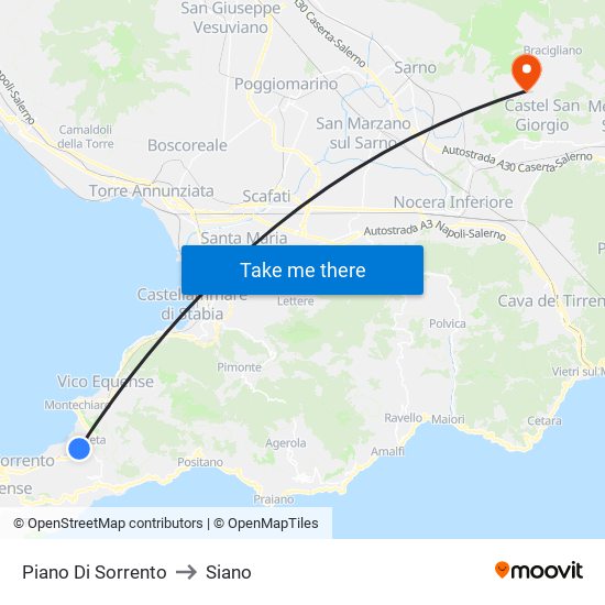 Piano Di Sorrento to Siano map