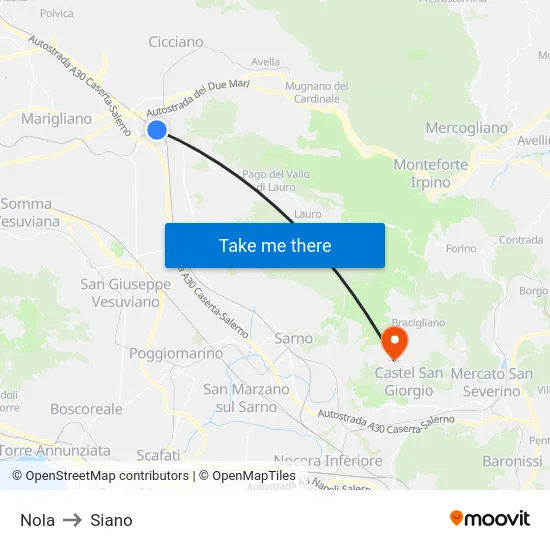 Nola to Siano map