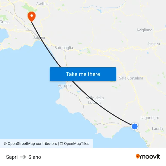 Sapri to Siano map