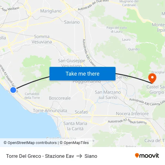 Torre Del Greco - Stazione Eav to Siano map