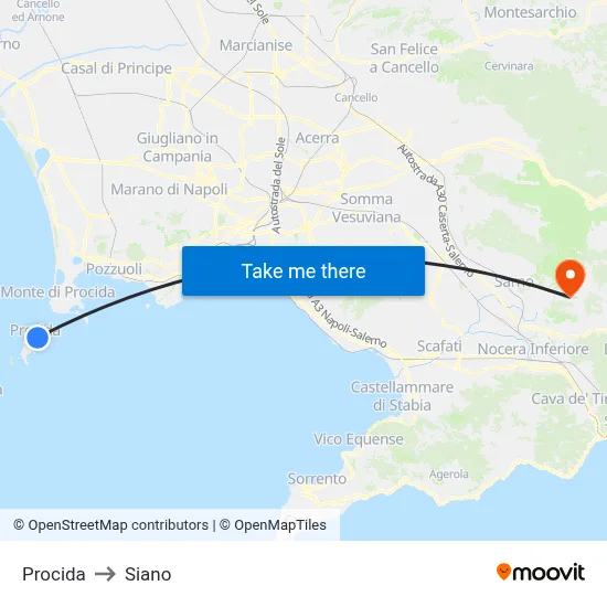 Procida to Siano map