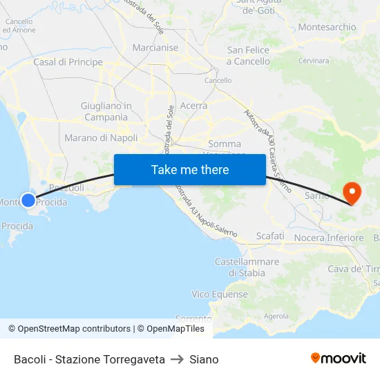 Bacoli - Torregaveta Station to Siano map
