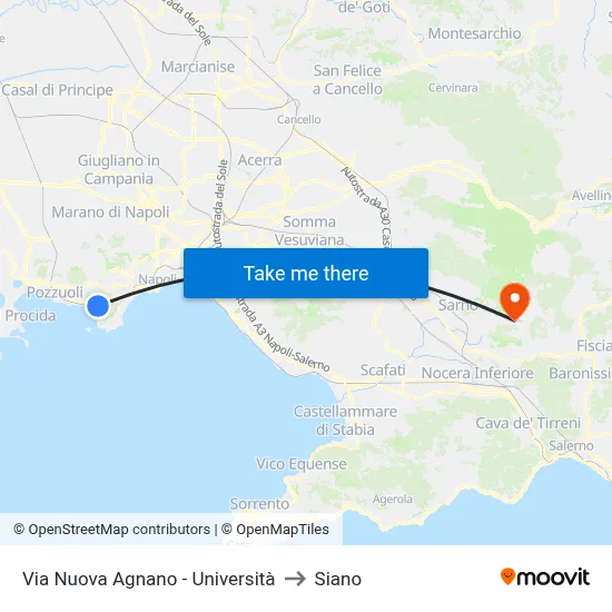 New Agnano Street - University to Siano map