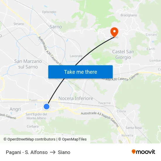 Pagani - St. Alfonso to Siano map
