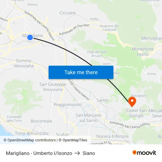 Marigliano - Umberto I/Isonzo to Siano map
