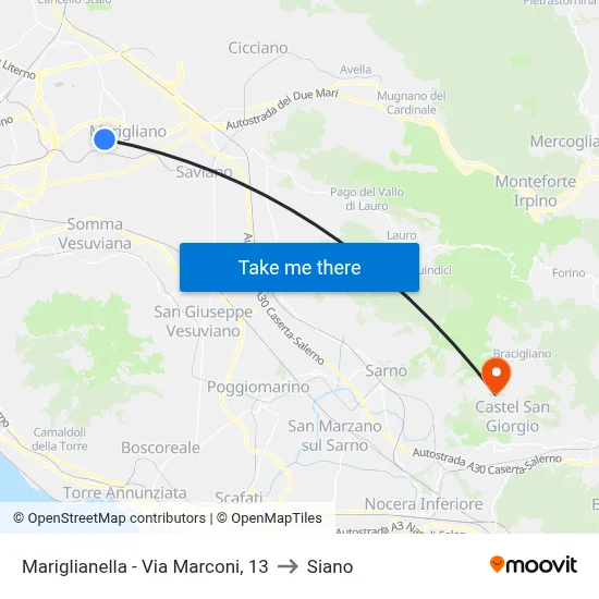 Mariglianella - Marconi Street, 13 to Siano map