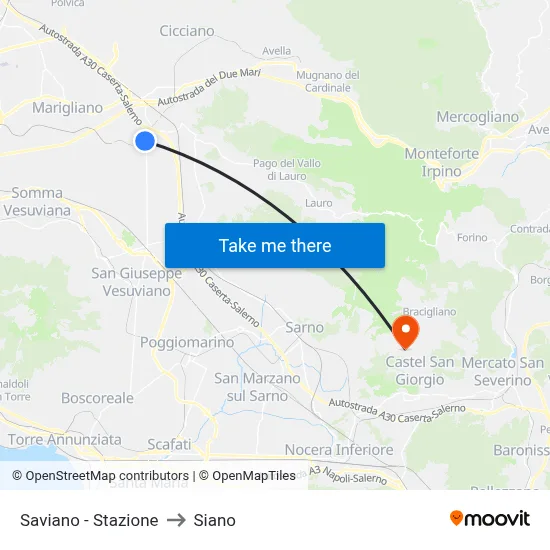 Saviano - Station to Siano map