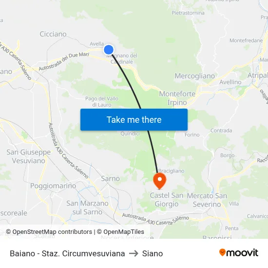 Baiano - Circumvesuviana Station to Siano map