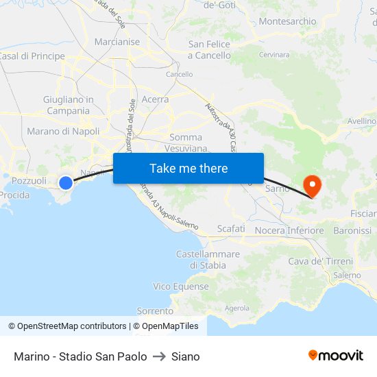 Marino - Stadio San Paolo to Siano map