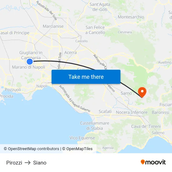 Pirozzi to Siano map