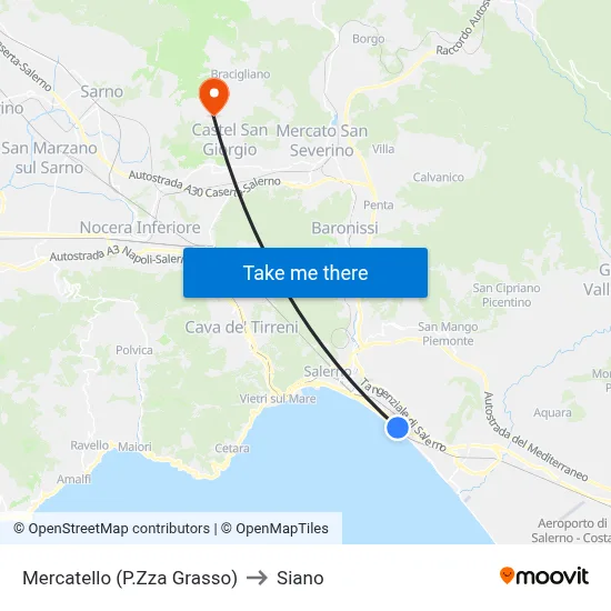 Mercatello (Grasso Square) to Siano map