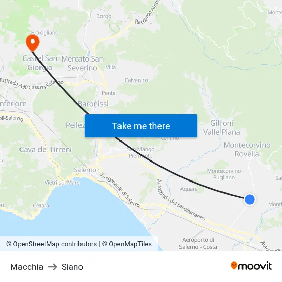 Macchia to Siano map