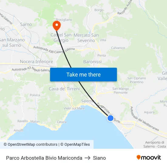 Arbostella Park Mariconda Junction to Siano map