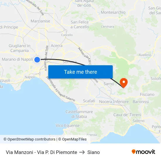 Manzoni Street - Prince of Piedmont Street to Siano map