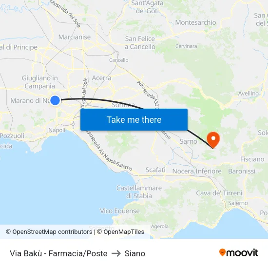 Via Bakù - Farmacia/Poste to Siano map