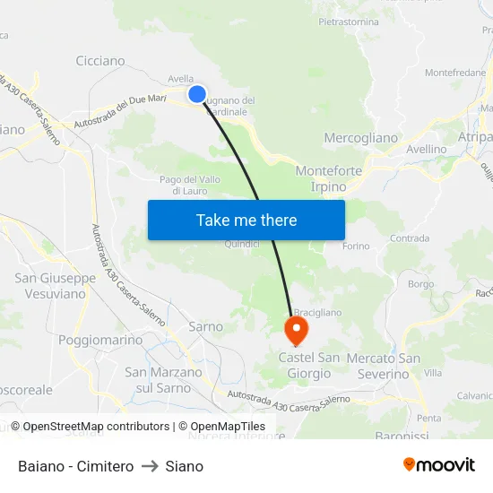 Baiano - Cemetery to Siano map