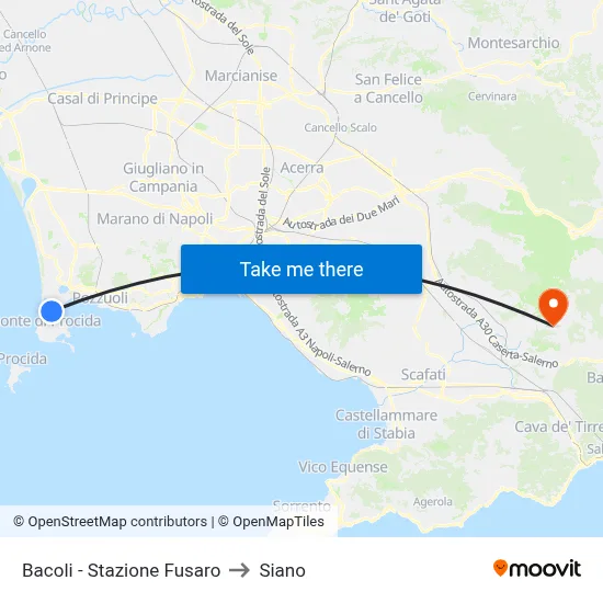 Bacoli - Fusaro Station to Siano map