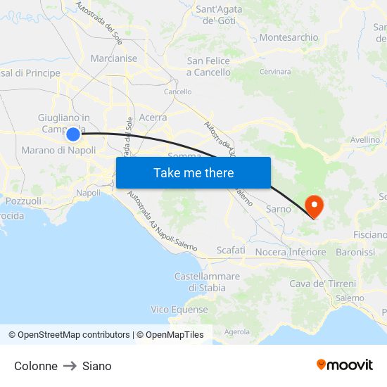Colonne to Siano map