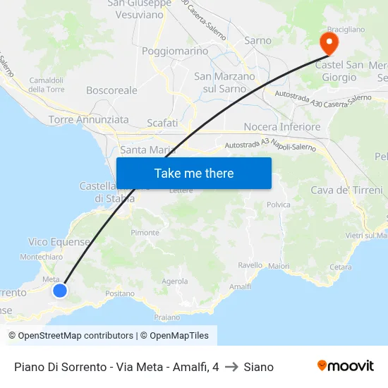 Piano Di Sorrento - Via Meta - Amalfi, 4 to Siano map