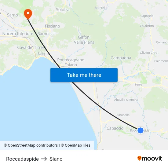 Roccadaspide to Siano map
