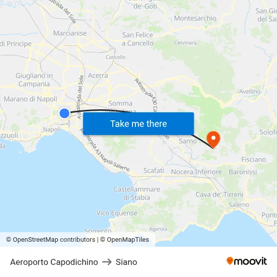 Capodichino Airport to Siano map