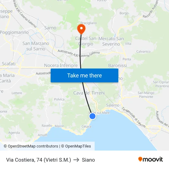 Coastal Road, 74 (Vietri S.M.) to Siano map