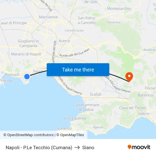 Napoli - P.Le Tecchio (Cumana) to Siano map