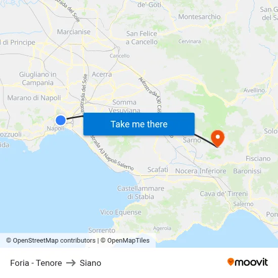 Foria - Tenore to Siano map