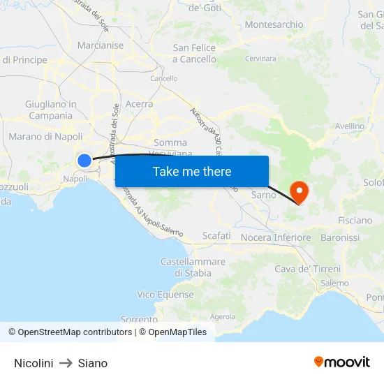 Nicolini to Siano map