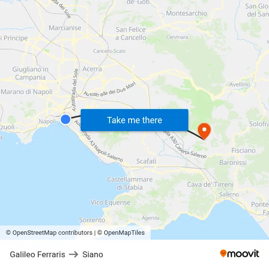 Galileo Ferraris to Siano map