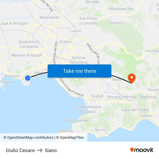Giulio Cesare to Siano map