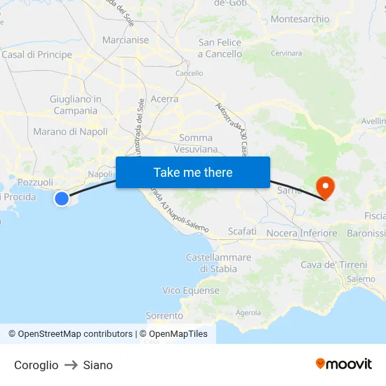 Coroglio to Siano map