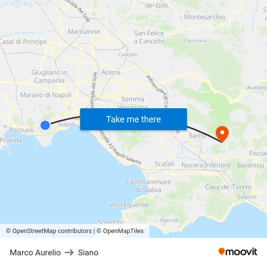 Marco Aurelio to Siano map