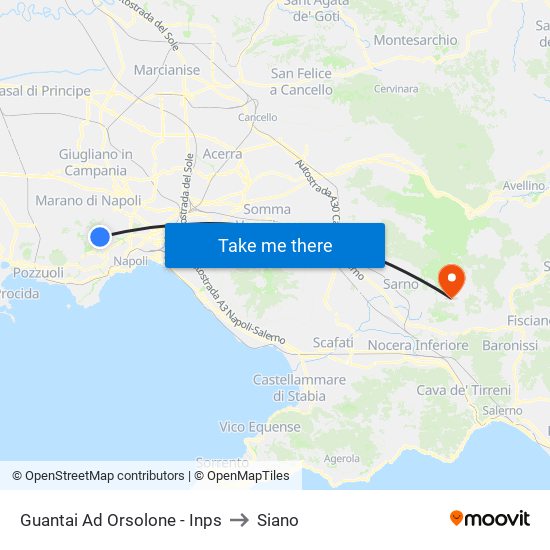 Guantai Ad Orsolone - Inps to Siano map