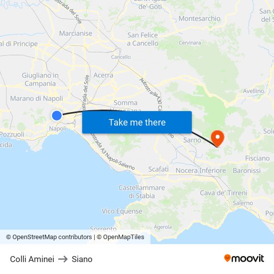 Colli Aminei to Siano map