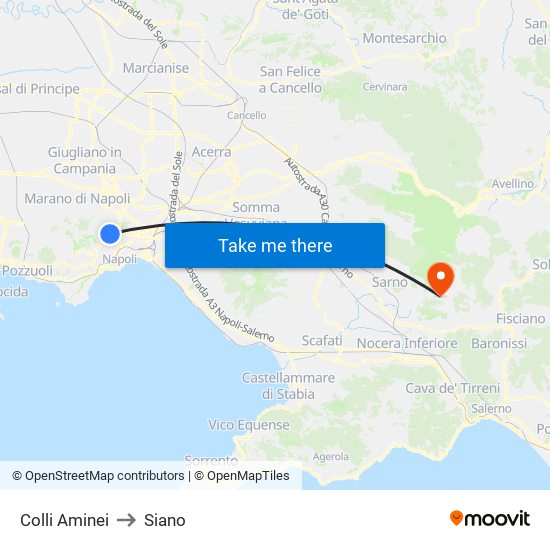 Colli Aminei to Siano map