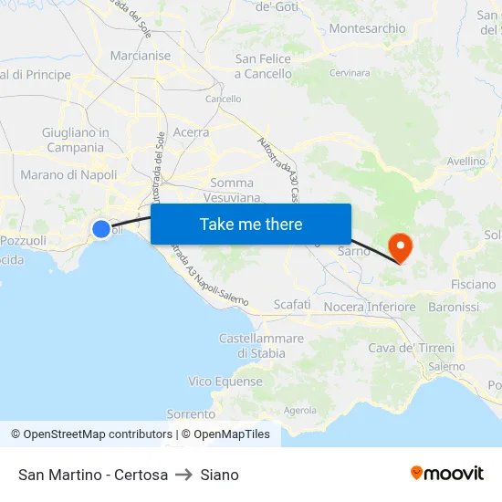 San Martino - Monastery to Siano map