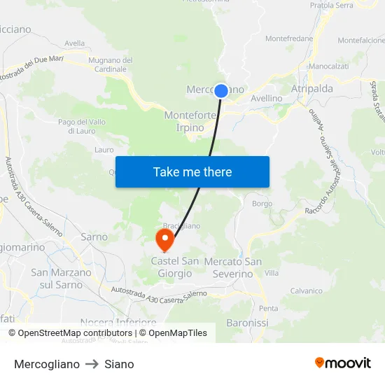 Mercogliano to Siano map