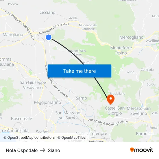 Nola Hospital to Siano map