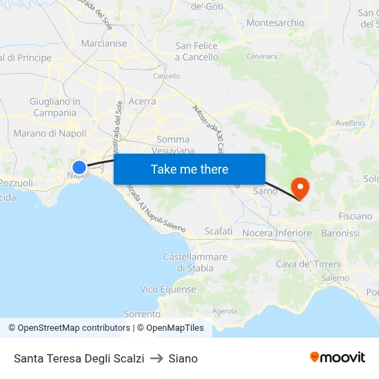 Santa Teresa Degli Scalzi to Siano map