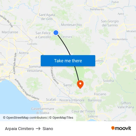 Arpaia Cemetery to Siano map