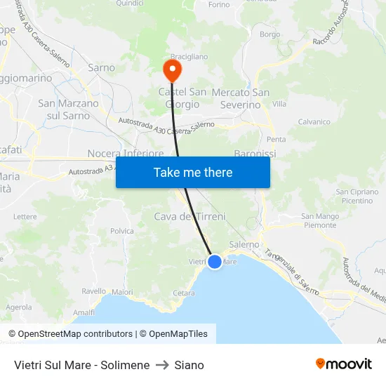 Vietri Sul Mare - Solimene to Siano map