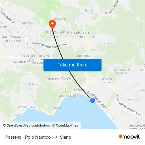Pastena - Nautical Center to Siano map