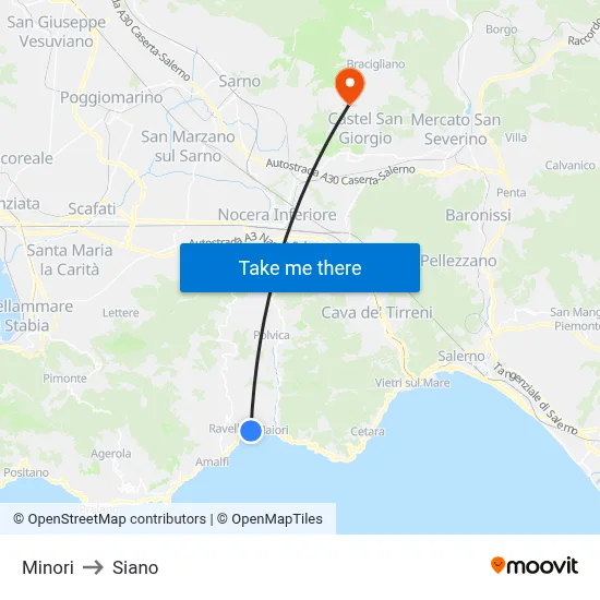 Minori to Siano map