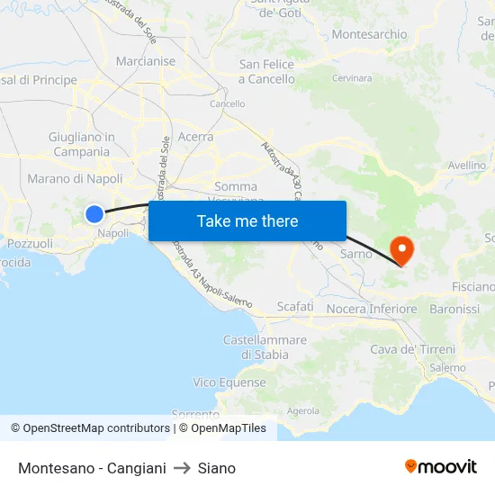 Montesano - Cangiani to Siano map