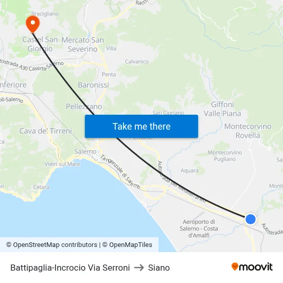 Battipaglia-Serroni Street Junction to Siano map