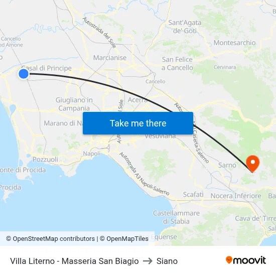 Villa Literno - Masseria San Biagio to Siano map