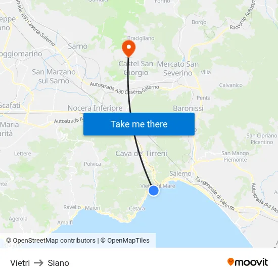 Vietri to Siano map
