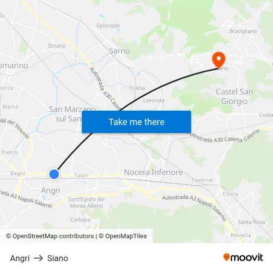 Angri to Siano map